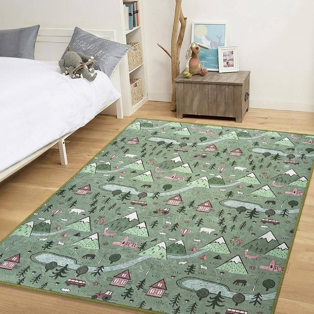 Waschbare Spielmatte JGJG Dorfkinderteppich Wald Dschungel Thema in Grün, B/H: 60 x 90 cm - Bild 1