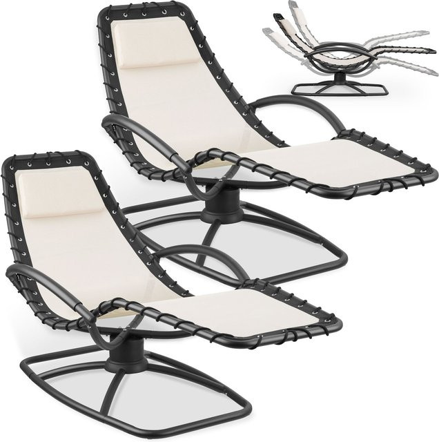 tectake Gartenliege Toulon Beige mit ergonomischer Schwingbewegung, Textilene-Gewebe und Armlehnen, B/T/H: 170 x 77 x 83 cm - Bild 1