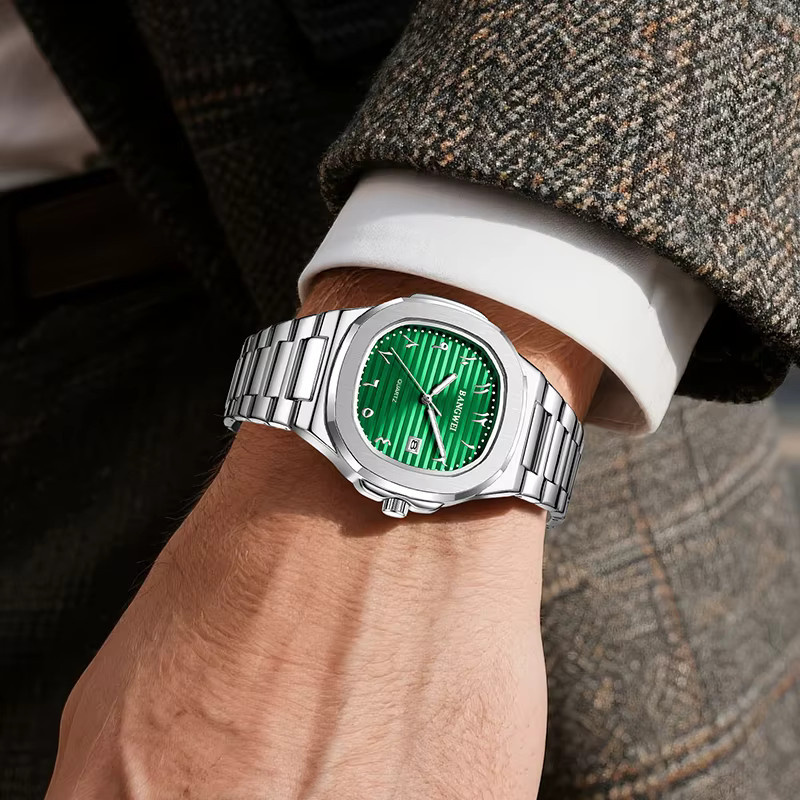 BANGWEI Armbanduhr Quarz, Edelstahl, Grün, Silber, Herren - Bild 6