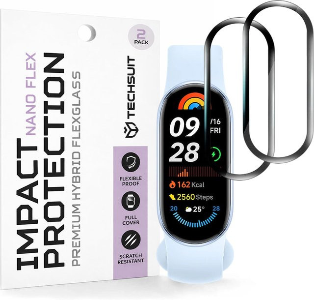 Techsuit Nano Flex Schutzfolie für Xiaomi Smart Band 9, 2er Set, Schwarz und Transparent - Bild 1