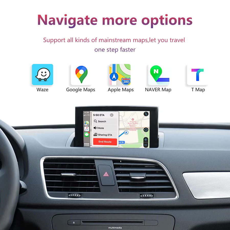 WRWD Kabelloses CarPlay und Android Auto Interface für Audi A1 und Q3 (2012-2018) mit MMI 2G/3G HN+ RMC, AirPlay und Mirror Link, Schwarz - Bild 3