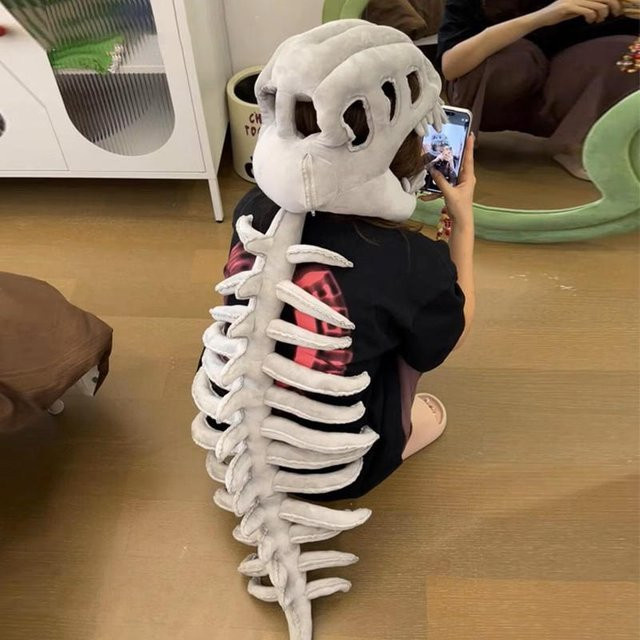 Binchi Fitness Dinosaurierskelett Kostüm Kissen, Grau, Plüsch / Textil - Bild 1