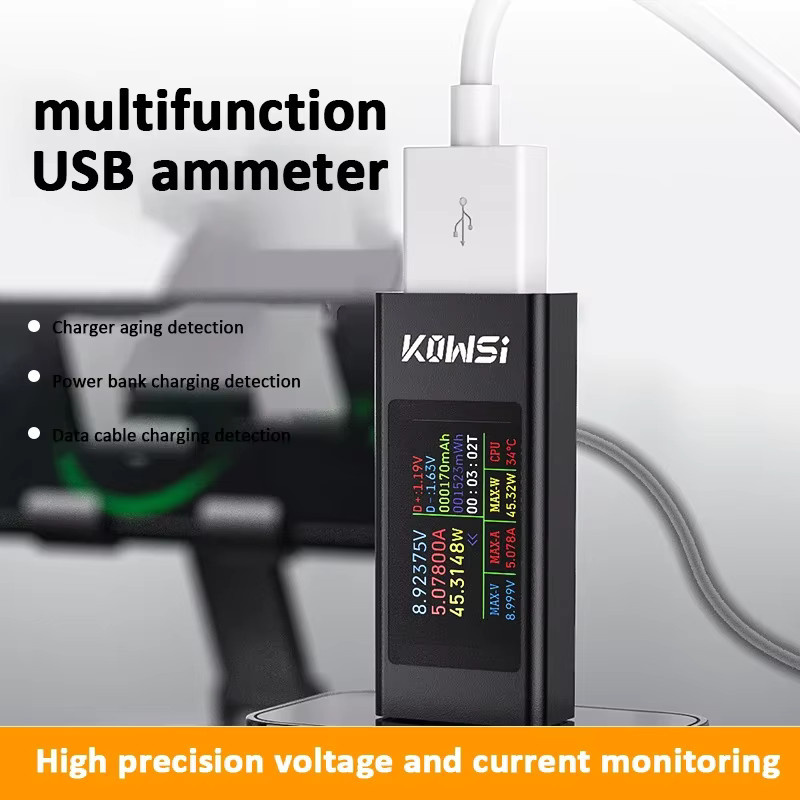 Digitaler USB Tester DC Voltmeter und Amperemeter zur Strom- und Spannungsanzeige für Powerbanks und Ladegeräte, Schwarz, 4-30V, 6,5A - Bild 2