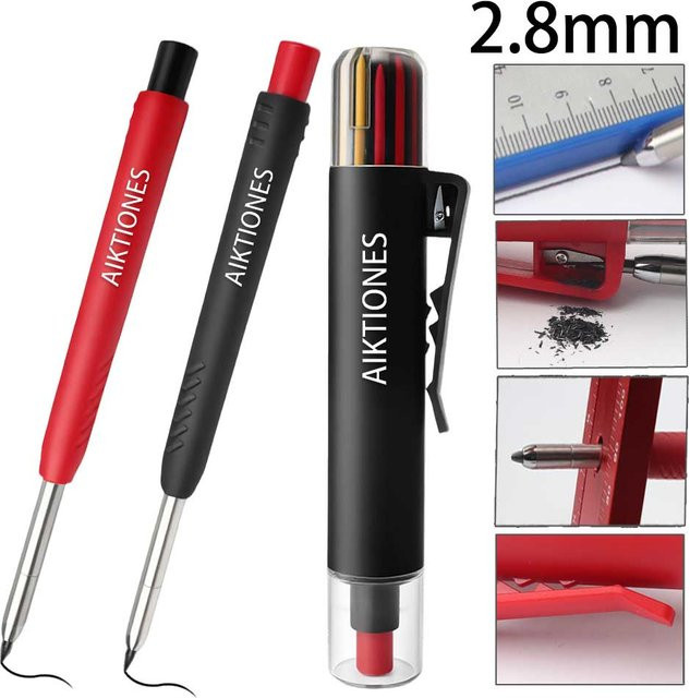 AIKTIONES Automatischer Longlife-Bleistift mit integriertem Spitzer und 12 Stück 2,8 mm Zimmermannsbleistiftminen aus Graphit - Bild 1