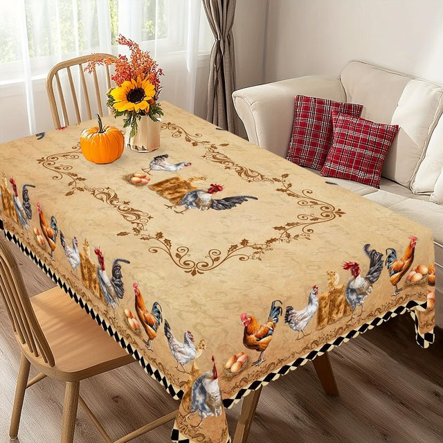 Rechteckige Tischdecke JMG Household Supplies im Retro Bauernhaus Stil mit Hahn-Motiv, Farbe: Beige, B/T: 140 x 140 cm - Bild 1