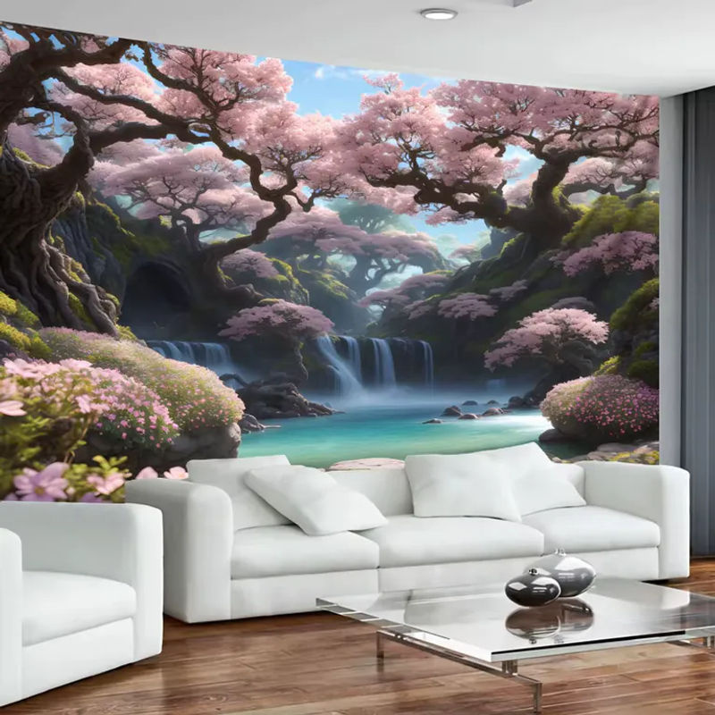 VIKAMA Wandteppich Kirschblüten und Wasserfall, Japanische Landschaft als Wanddekoration, mehrfarbig, B/H: 60 x 40 cm - Bild 4