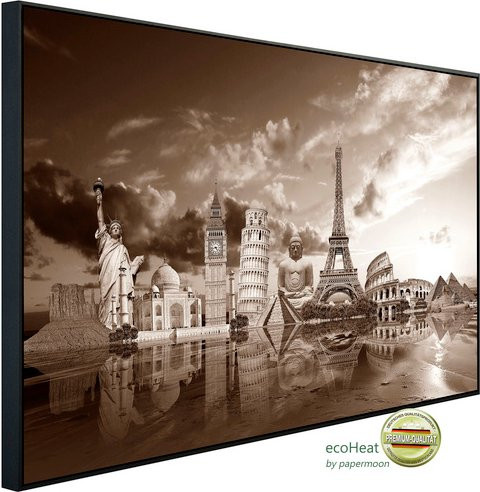 papermoon EcoHeat Infrarotheizung Sehenswürdigkeiten Sepia mit Matt-Effekt in Bunt, App-Steuerung und Überhitzungsschutz - Bild 1