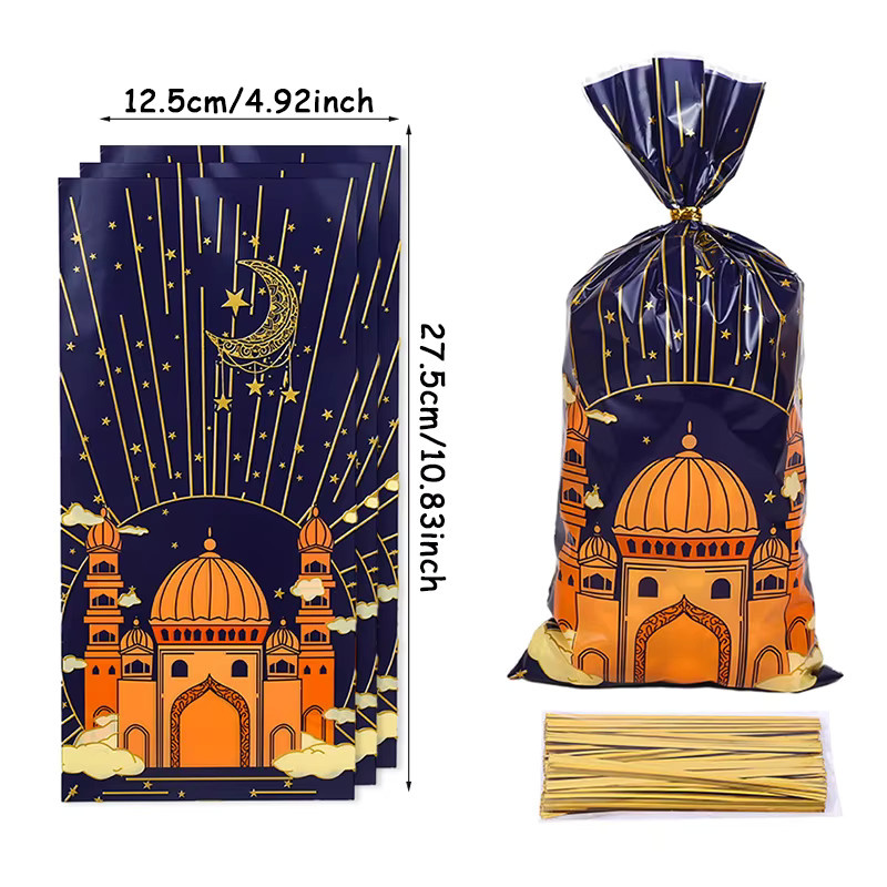50 Stück Eid Mubarak Geschenkbeutel aus Kunststoff in Blau für Ramadan Kareem Dekorationen und Muslimische Partys - Bild 3