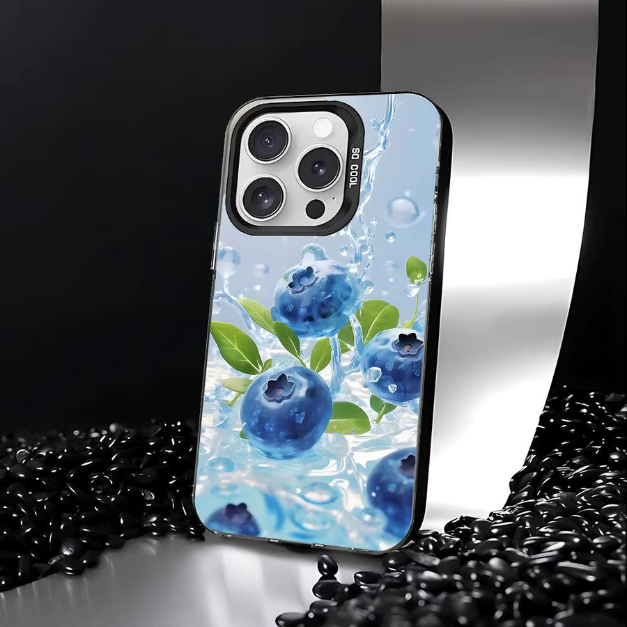 Stoßfeste Handyhülle mit Blaubeeren Motiv für iPhone 11 bis iPhone 17 Pro Max Plus in Silber - Bild 4