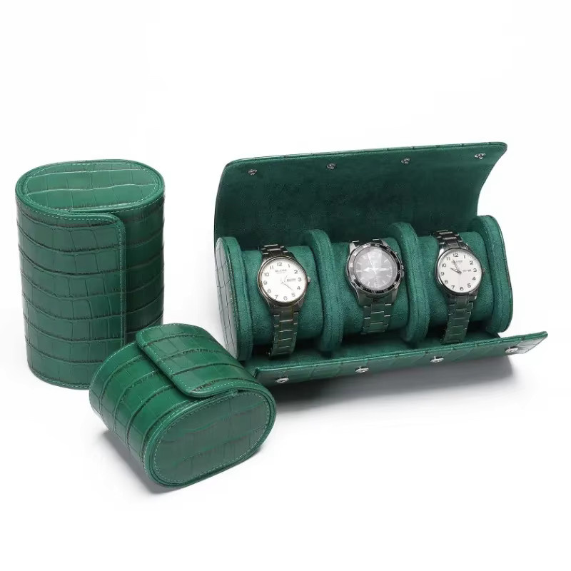 Uhrenbox Leder, grün, 3 Fächer, Alligatormuster, Unisex - Bild 2