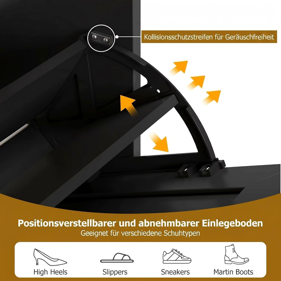 Garvee Schuhschrank in Schwarz mit 3 Klappschubladen und 4-stufigem Regal, moderner Rattan-Organizer mit Metallgriffen für Flur und Eingangsbereich - Bild 3
