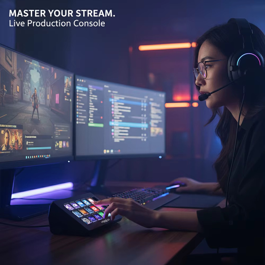 MRSVI 293S Visuelle Tastatur-Stream-Dockingstation mit 15 LCD-Tasten für Live-Content-Erstellung in Schwarz, kompatibel mit Win/MacOS - Bild 6