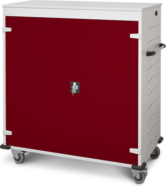 rotstahl Laptopwagen mit 30 Fächern in Bordeaux mit lichtgrauem Korpus, B: 92 cm, H: 131 cm - Bild 1