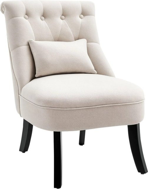 HOMCOM Sessel im Vintage-Design aus Leinen und Kautschukholz in Cremeweiß, B: 52,5 cm, T: 69 cm, H: 77 cm - Bild 1