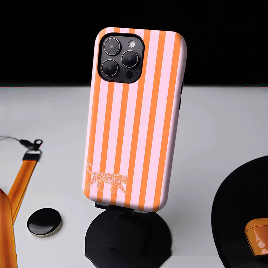 Aurbe Matte 2-in-1 MagSafe Hülle mit Film für iPhone 17 16 15 14 Plus Pro Max, Stoßfeste Hartschale, Rosa-orange gestreifter Tiger - Bild 4
