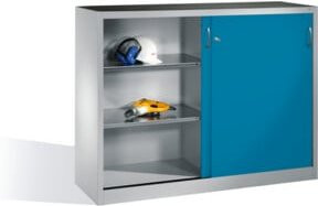 C+P Werkzeug-Beistellschrank mit Schiebetüren und 2 Einlegeböden, Farbe: Front Lichtblau, Korpus Lichtgrau, H x B x T: 120 x 160 x 40 cm - Bild 1