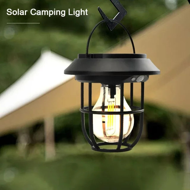 Wasserdichte LED Solar Camping Lampe mit Bewegungssensor in Schwarz für Garten und Außenbereich mit warmweißem Licht - Bild 1