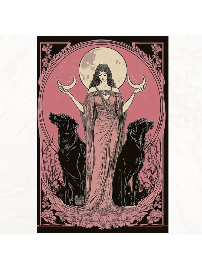 Hecate Gothic Metall-Wandkunst von CIFBUY mit schwarzem Hund und rosa Blumen in Schwarz und Rosa - Bild 3