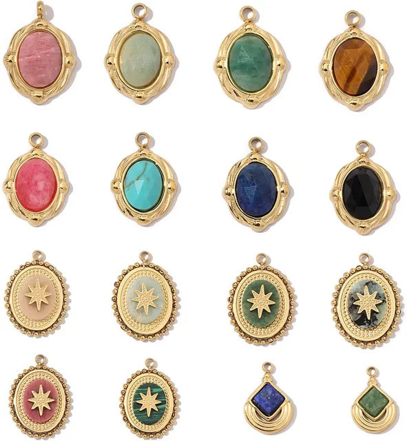 LAVIXMIA Halsketten-Anhänger Set, Edelstahl, Tigerauge, Gold, Unisex - Bild 1