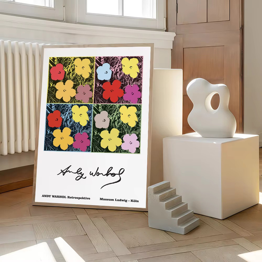 Kayou Vintage-Poster Andy Warhol Blumen Motiv, selbstklebender wasserfester Papieraufkleber, Mehrfarbig, B/H: 15,0 x 10,0 cm - Bild 6