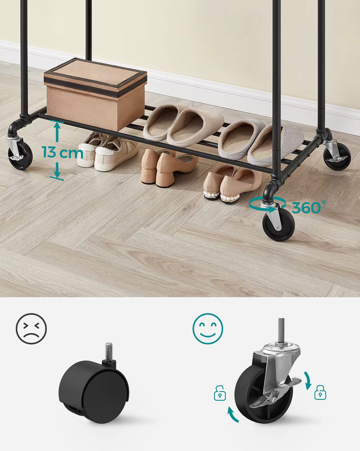 SONGMICS Kleiderständer aus Metall mit Kleiderstangen und Ablage, belastbar bis 90 kg, Industrial Design, Schwarz oder Weiß - Bild 3