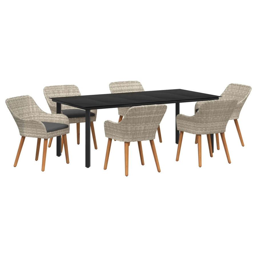 vidaXL Essgruppe aus Polyrattan in Hellgrau, 7-teiliges Gartenmöbel-Set mit quadratischem Tisch für den Außenbereich - Bild 2