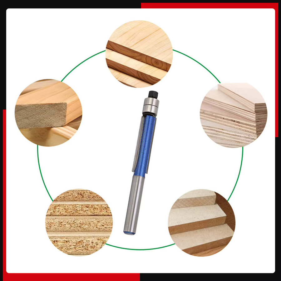 KKMOON Bündigfräser mit 1/4-Zoll-Schaft und Hartmetall-Doppellager für Weichholz und Hartholz, Durchmesser: 8,0 mm - Bild 2