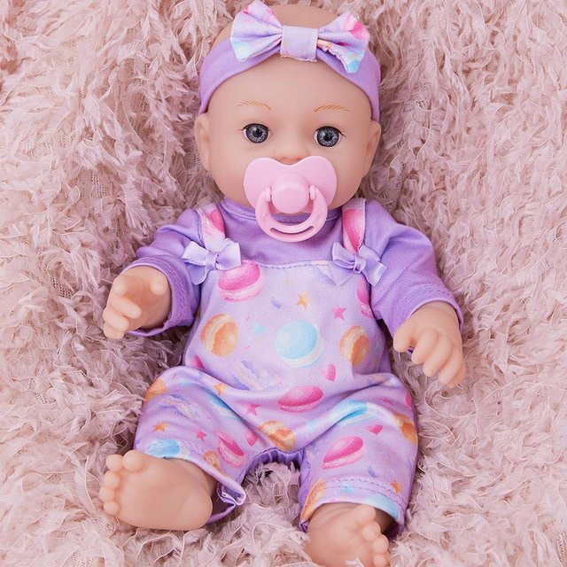 Simulationspuppe, Reborn-Puppe, lila Kleidung mit Schnuller, 30cm - Bild 1