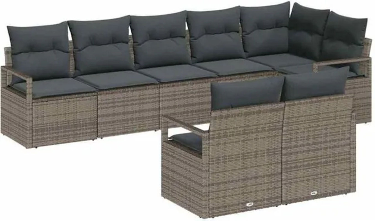 Vidaxl Garten-Sofa-Set aus Rattan und Metall mit Kissen und integriertem Stauraum, 8-teilig, Grau - Bild 1