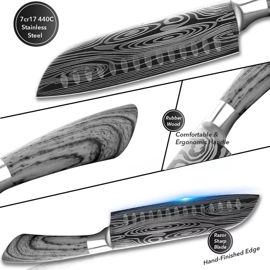 MYVIT Santoku Damaskus Küchenmesser in Silber - Bild 3