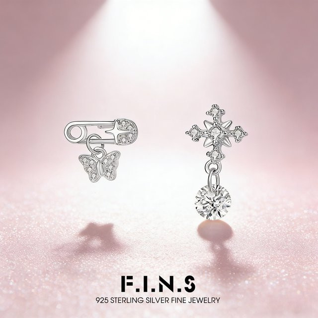 F.I.N.S Clip-On-Ohrstecker, 925 Silber, Schmetterling, Damen, Zirkonia - Bild 1