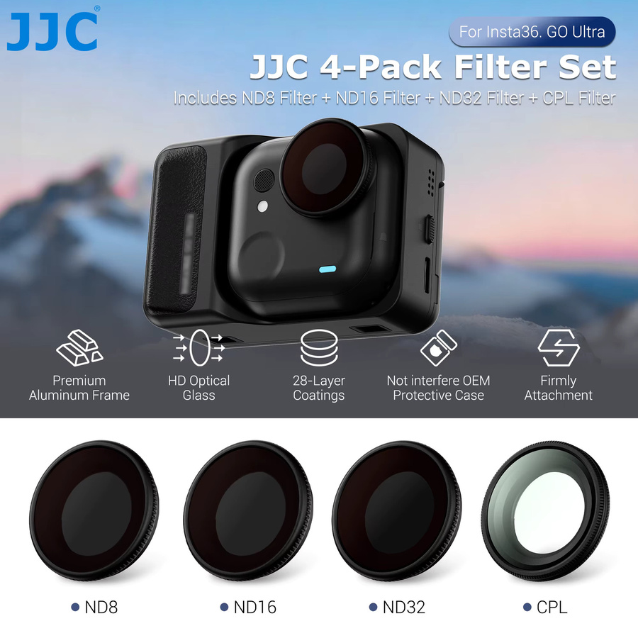 JJC Objektivfilter-Set für Insta360 GO Ultra mit UV, CPL, ND8, ND16 und ND32 aus HD optischem Glas - Bild 2