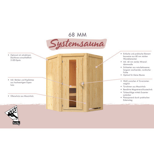 Karibu Sauna Tartu für 3 Personen aus Fichtenholz in Beige und Braun, ohne Ofen, B/T/H: 202 x 165 x 165 cm - Bild 2