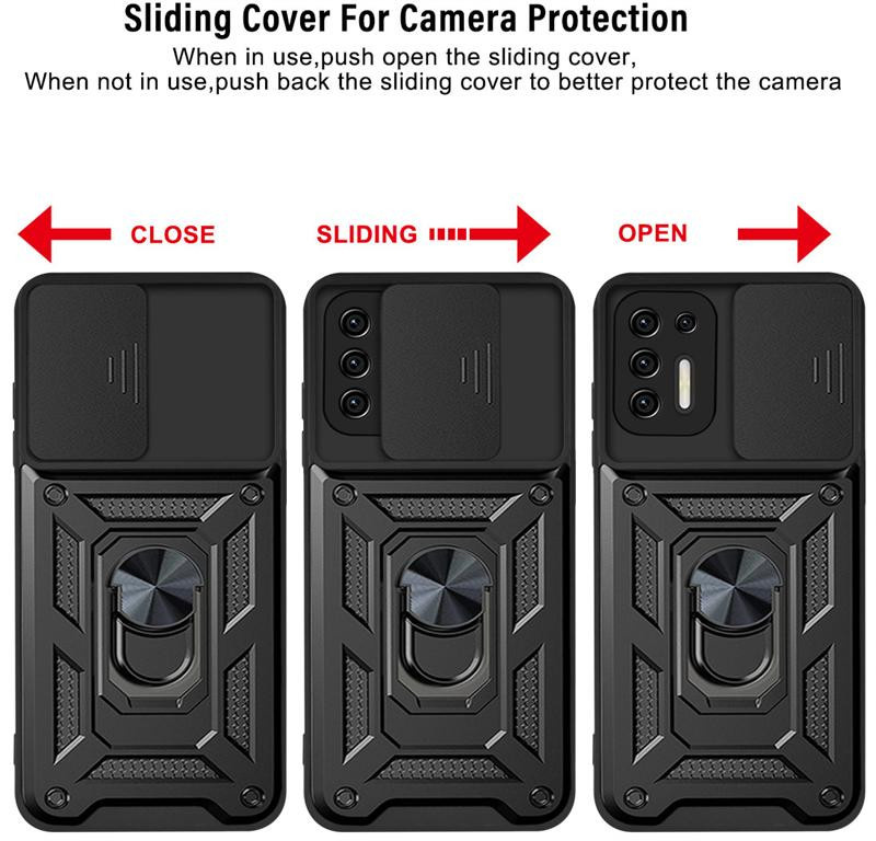 Motorola Moto G9 Power Schutzhülle mit Push-Pull Kamera-Abdeckung und magnetischem Standfunktion in Schwarz - Bild 2