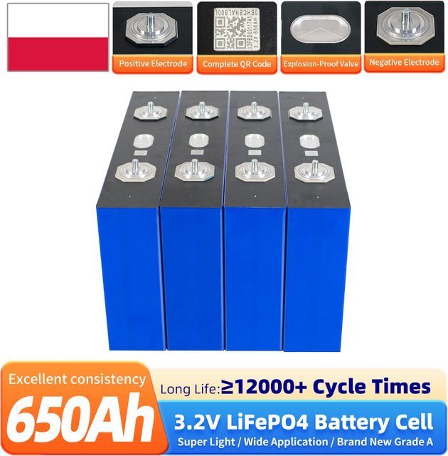PWOD LiFePO4 Batterie 650Ah 3.2V Klasse A Wiederaufladbare Zellen für DIY 12V 24V 48V Energiespeicher im Wohnmobil oder Camper - Bild 1