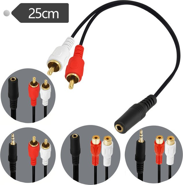Stereo-Audiokabel Y-Adapter mit 3,5mm Klinkenstecker auf 2RCA Stecker und Buchsen für DVD-Player und Verstärker - Bild 1