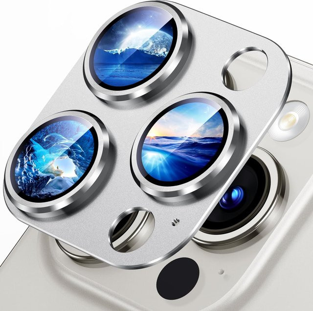 Kameraobjektivschutz aus titangrauem Metall für Apple iPhone, Farbe: Silber - Bild 1