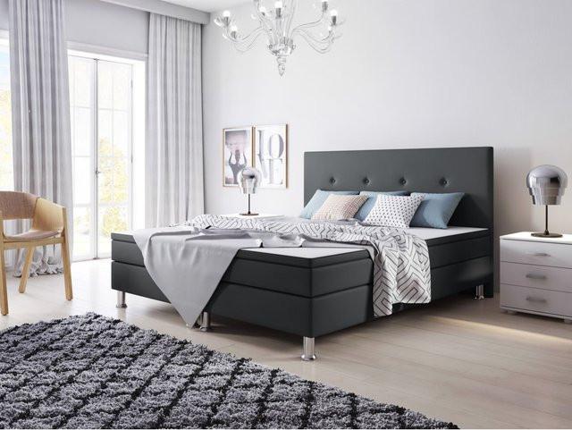 Inter Trading Boxspringbett Jump in Anthrazit mit Webstoff, B/T: 180 x 200 cm - Bild 1