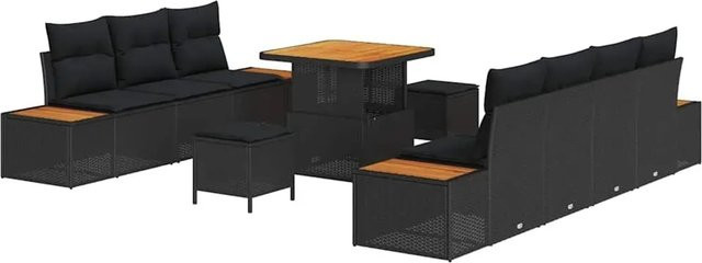 vidaXL Garten-Sofa-Set aus Poly Rattan mit Kissen in Schwarz, 10-teilig - Bild 1