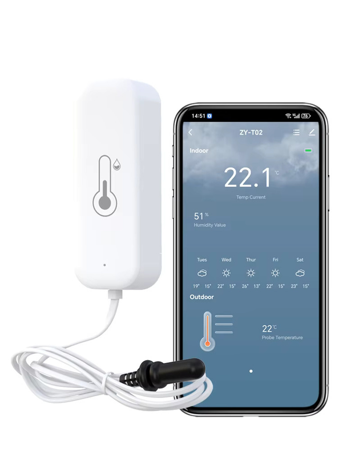 RightSitu Tuya Smart WiFi Zigbee Temperatur- und Feuchtigkeitssensor mit externer Sonde, digitales Hygrometer-Thermometer in Weiß, kompatibel mit Alexa und Google - Bild 5