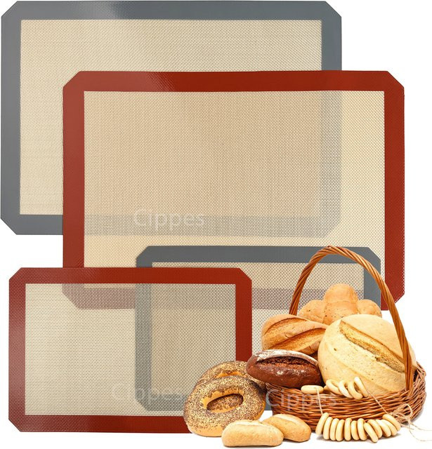 Cippes Silikon-Backmatten Set in Rot, antihaftbeschichtete und hitzebeständige Backvorlagen für Kekse, Macarons und Brot, B/T: 30 x 20 cm und 42 x 30 cm - Bild 1