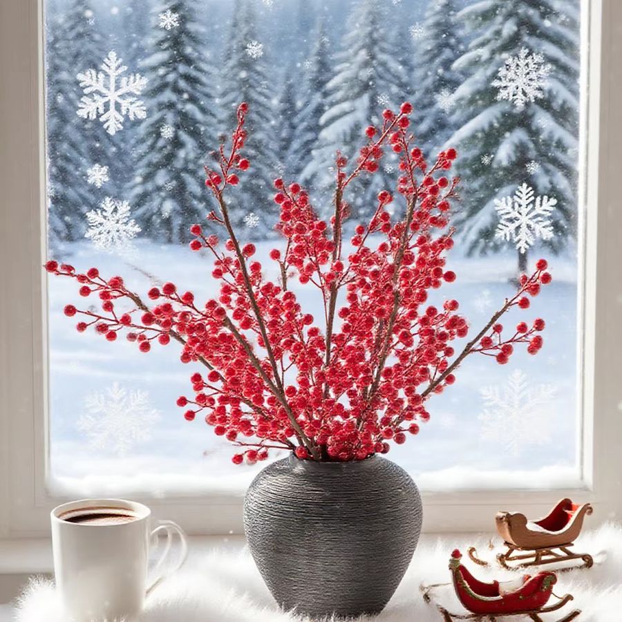 smr Künstliche Holly Pflanze mit roten Beeren für Weihnachtsdekoration und Tischgestecke, 2 oder 4 Stück - Bild 5