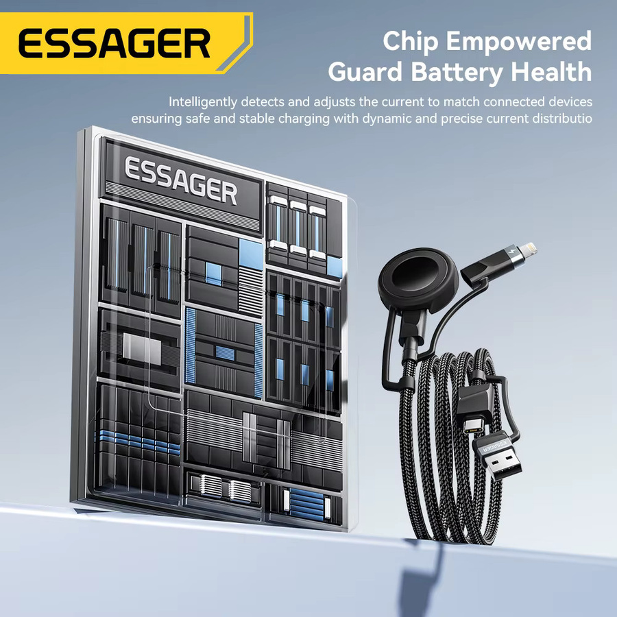 Essager 5-in-1 Magnetisches Ladegerät in Schwarz mit USB-C und Lightning-Kabel für iPhone 16 15 Pro Max, Huawei, iWatch 8, MacBook und iPad - Bild 3