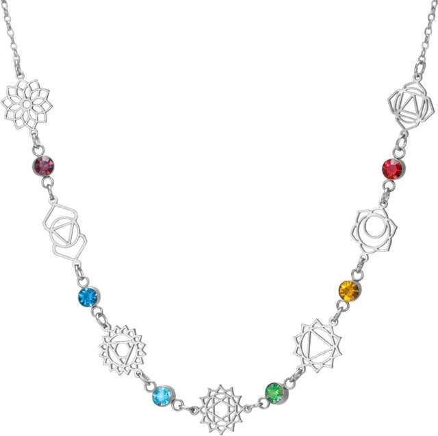 Halskette 7 Chakren, Zirkonia, Edelstahl, Gold, Damen, 45-50cm - Bild 1