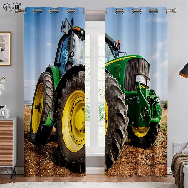 Traktor 3D-Druck Vorhänge aus Polyester mit Grafik-Design, 2er-Set, Mehrfarbig, Breite: 50 cm, Höhe: 160 cm - Bild 1