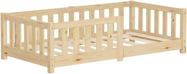 ML-Design Kinderbett aus Kiefernholz in Natur mit Lattenrost und Seitengitter, B/T/H: 140 x 70 x 80 cm - Bild 1