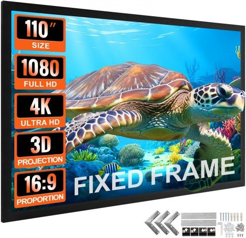 VEVOR Projektionsleinwand 110 Zoll 16:9 mit 4K HD Unterstützung, Fixed Frame Leinwand in Weiß für Heimkino und Outdoor-Einsatz - Bild 1