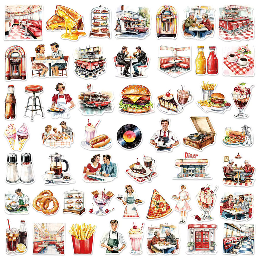 50 wasserfeste Vintage-Restaurant-Aufkleber in Multicolour von AnimeWorlds Store für dein DIY-Dekor - Bild 2
