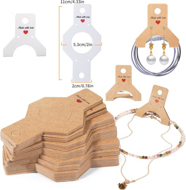 Aclovex 50er Set Selbstklebende Schmuckkarten aus Papier für Halsketten, Armbänder und Ohrringe zur DIY Schmuckverpackung - Bild 1