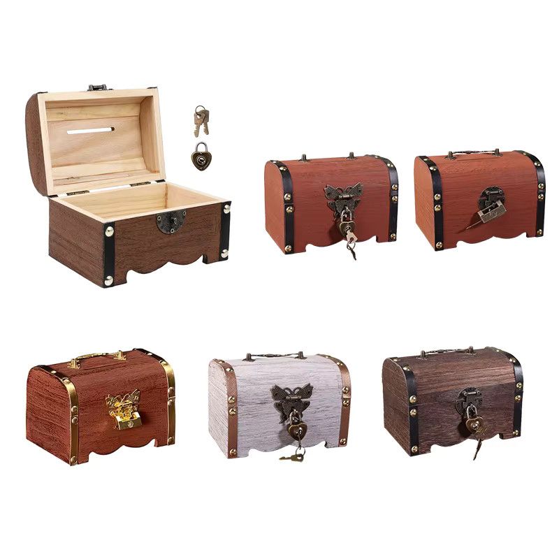 KOQZM Vintage Schatztruhe aus Holz mit Schloss als Retro Dekoration und Aufbewahrungsbox - Bild 5